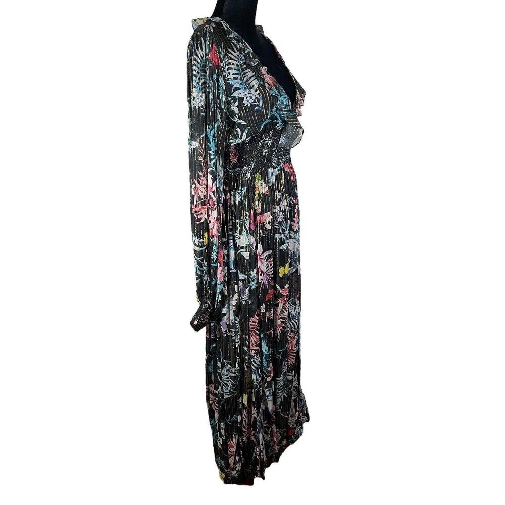 Rococo Sand Black Floral Metallic Moonlight Maxi Dress Boho Resort Size Medium - Picture 3 of 10